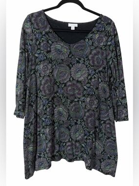 J. Jill Floral Tunic Top Stretchy Lightweight Multicolor Lagenlook Size Medium